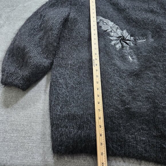 Handmade Cardigan Womens L Black Wool Blend Embellished Lined LS Whimsigoth Art - Picture 6 of 16